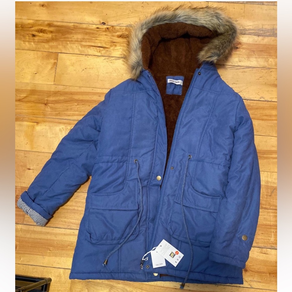 blue winter coat